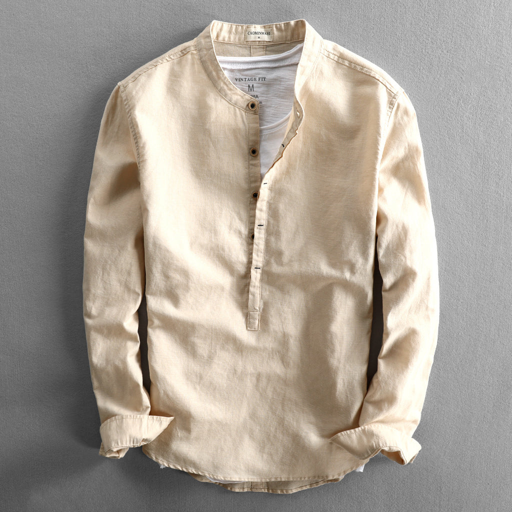 Men's Casual Long Sleeve Linen Shirt | Loose Fit Solid Color Summer Top