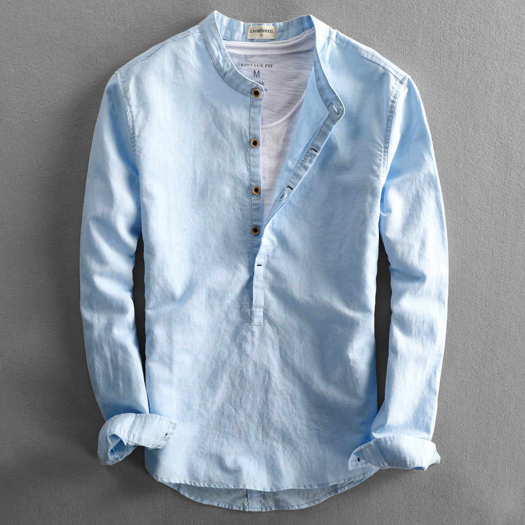 Men's Casual Long Sleeve Linen Shirt | Loose Fit Solid Color Summer Top
