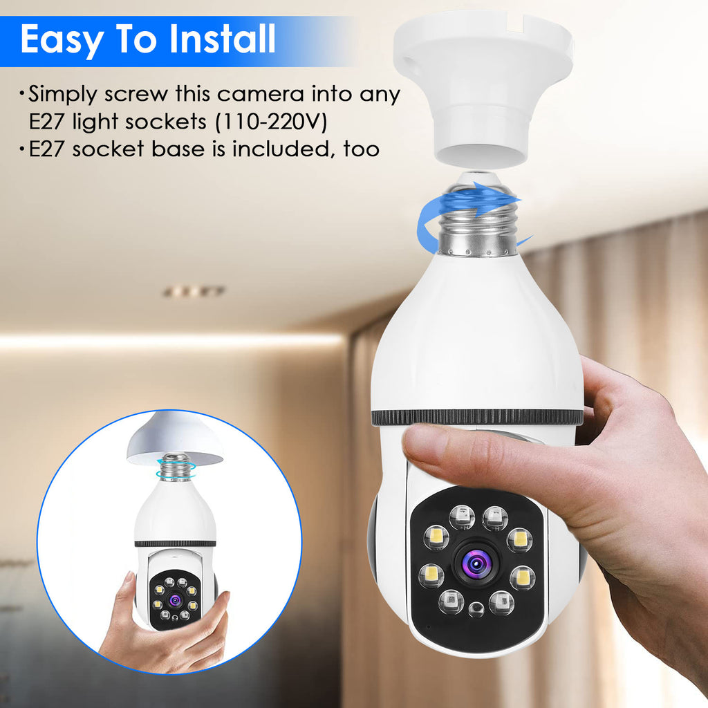 E27 WiFi Bulb Security Camera 1080P FHD | Pan Tilt Night Vision Two-Way Audio Motion Tracking