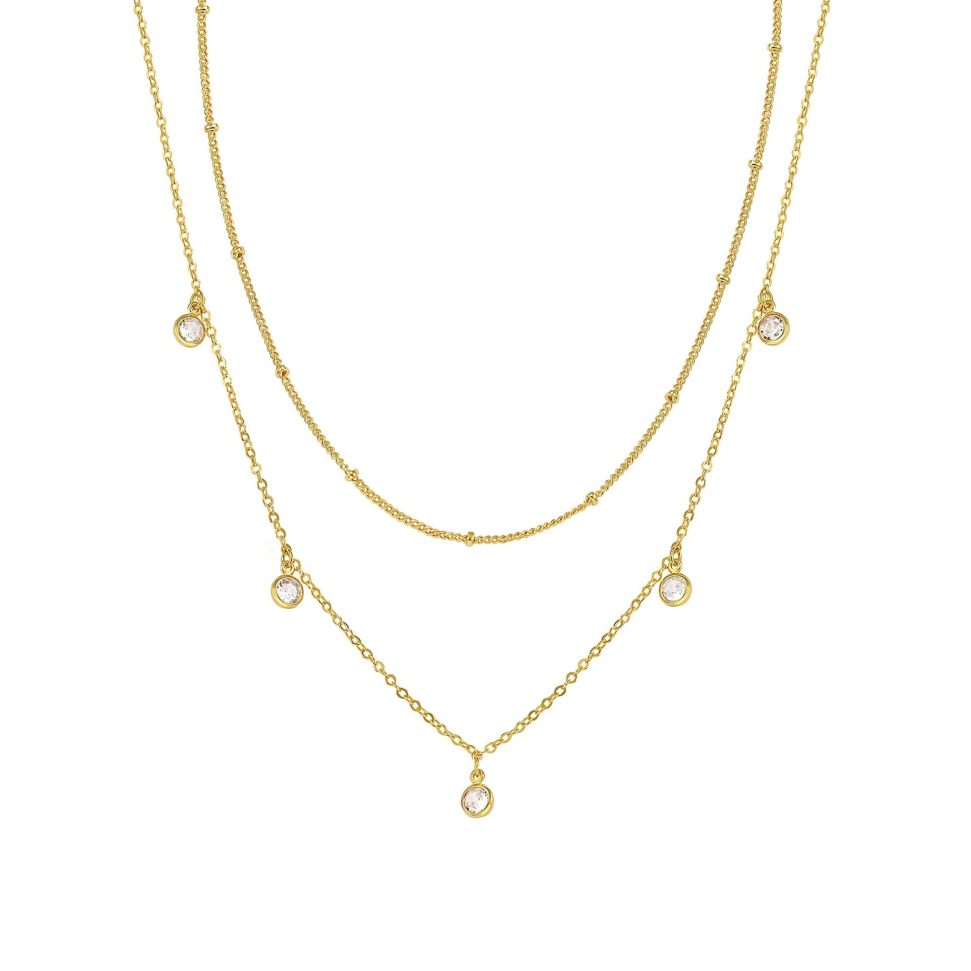 Waterdrop Chain Necklace | Colorful Bling Dainty Sideways Pendant Gold Jewelry for Women