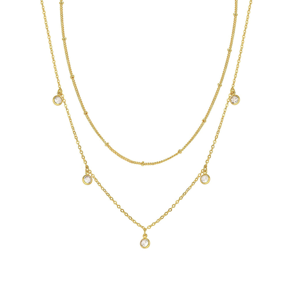Waterdrop Chain Necklace | Colorful Bling Dainty Sideways Pendant Gold Jewelry for Women