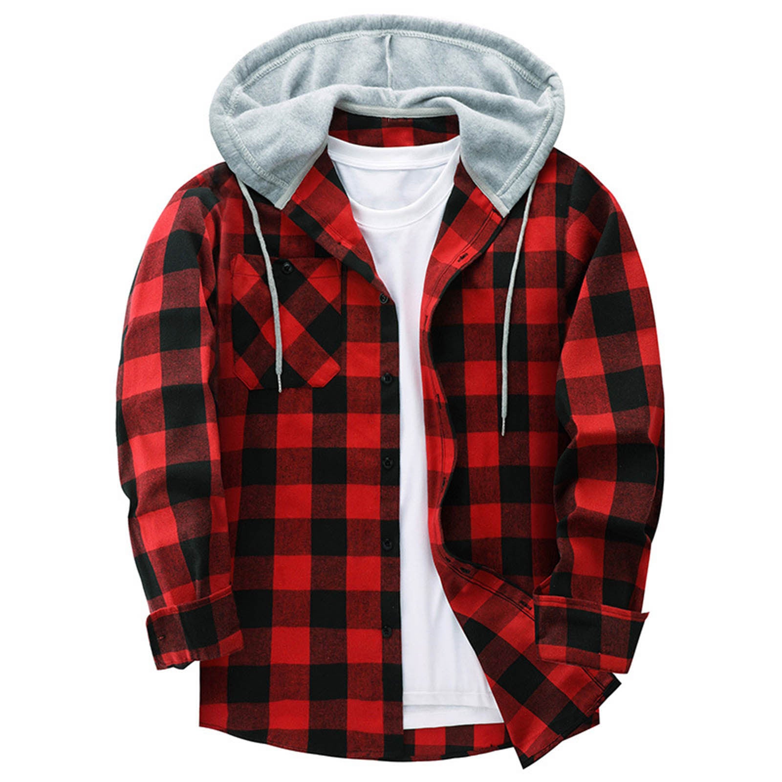 Men's Hooded Plaid Shirt | Casual Long Sleeve Flannel Top Red 0 06abcc85-0098-4447-b49e-b29c0a7cc90a FIOLKA BOUTIQUE