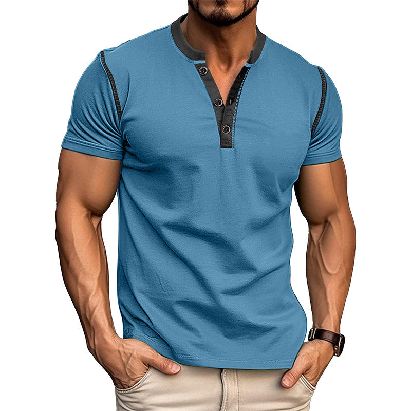 Men's Fashion Short Sleeve Polo Shirt | Summer Button V-Neck T-Shirt Top Blue L 4 07d38f24-87ab-46dc-810d-780fb7bbad12 FIOLKA BOUTIQUE