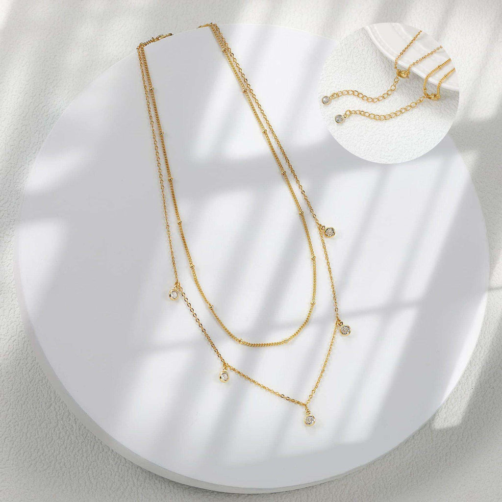 Waterdrop Chain Necklace | Colorful Bling Dainty Sideways Pendant Gold Jewelry for Women