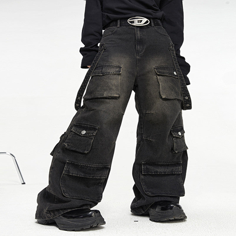 Men's Multi-Pocket Vintage Wide Leg Jeans | Retro Streetwear Denim Pants