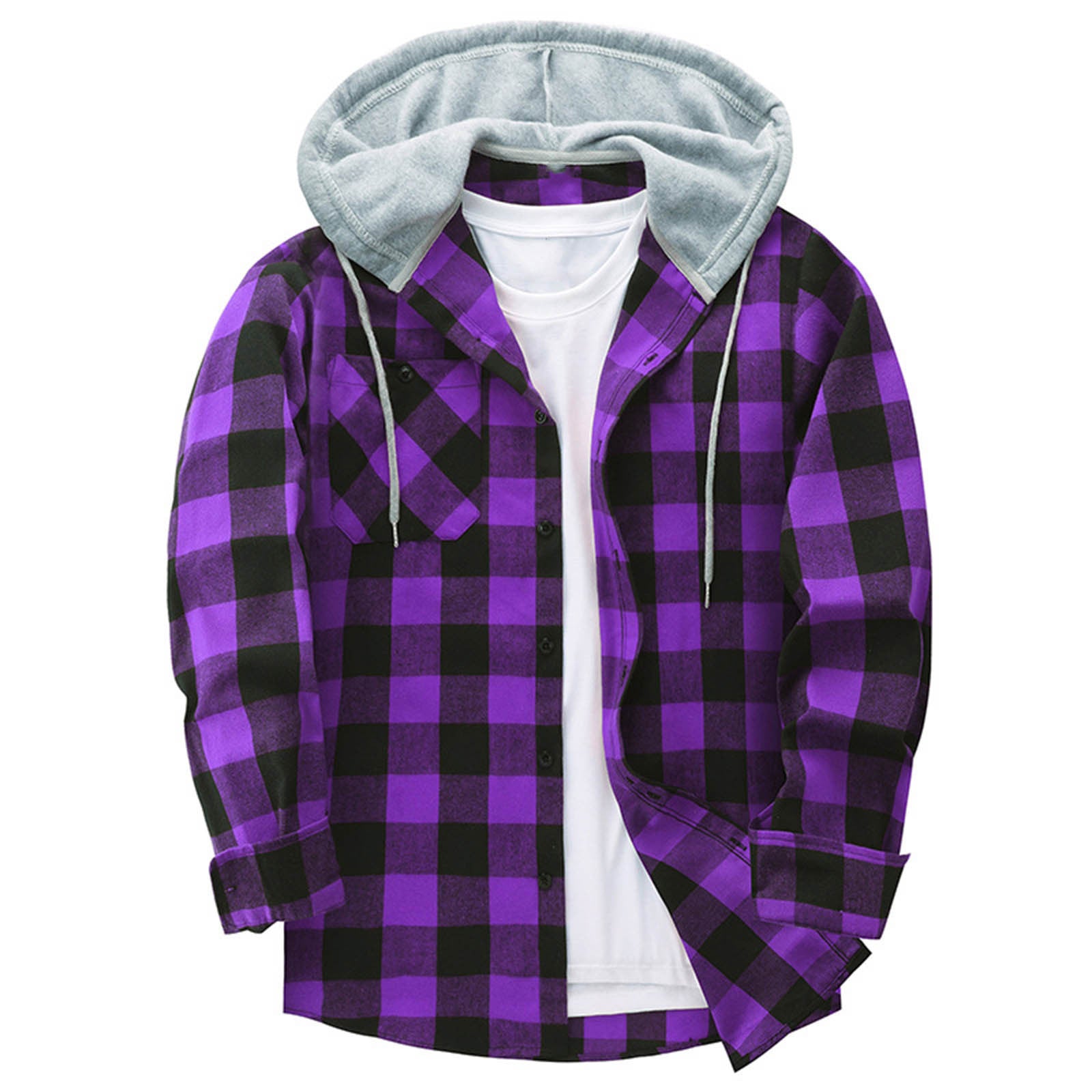 Men's Hooded Plaid Shirt | Casual Long Sleeve Flannel Top Purple 0 0c940e40-7d63-4d16-80a6-d0f5bca4d2ae FIOLKA BOUTIQUE