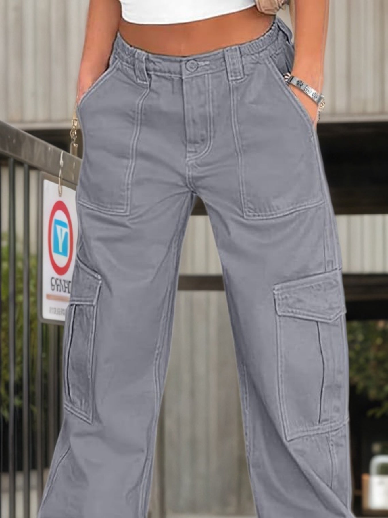 New Women’s Work Pants High Waisted Casual Pants Loose Elastic Wide Leg Y2K Streetwear With 6 Pockets