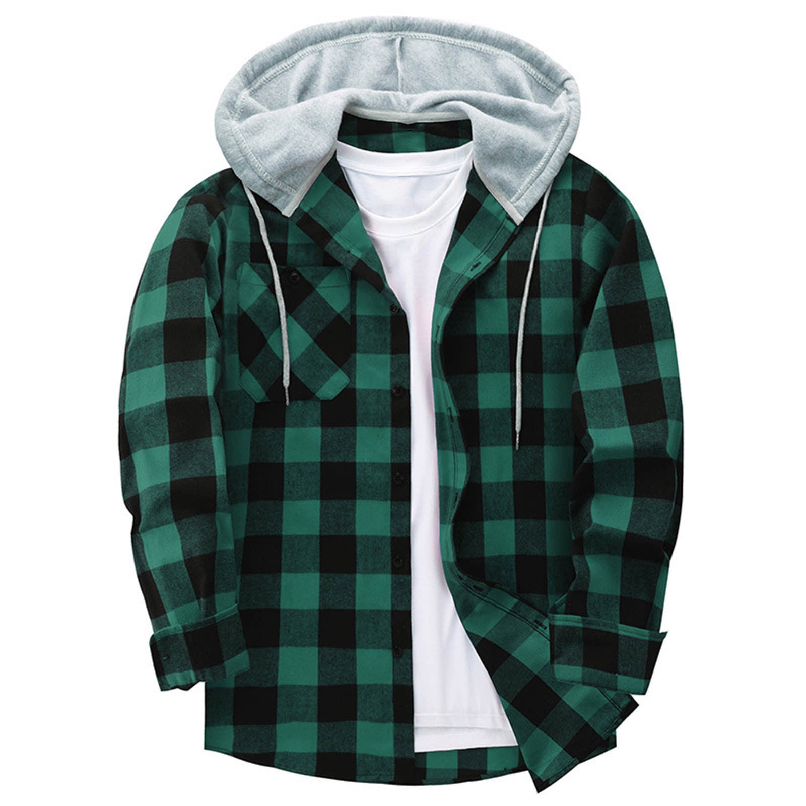 Men's Hooded Plaid Shirt | Casual Long Sleeve Flannel Top Green 0 0dd41ccd-af8f-4fa7-94ae-02dda463fb5d FIOLKA BOUTIQUE