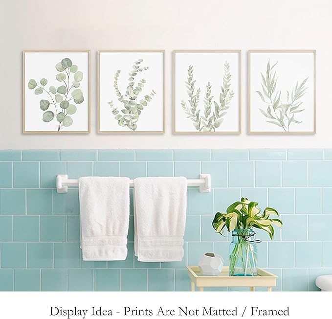 4-Piece Botanical Plant Canvas Wall Art Set | Framed Boho Minimalist Decor for Bathroom & Bedroom 8x10in
