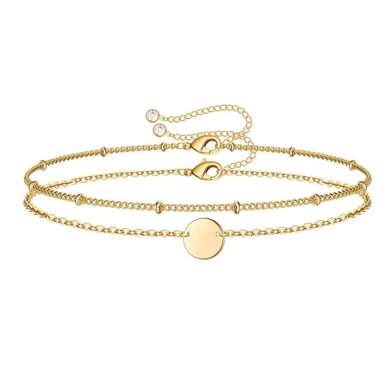 Dainty 14K Gold Filled Adjustable Layered Bracelet | Cute Oval Chain Bar Women's Jewelry