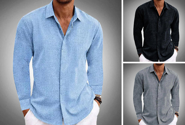 Men's Long Sleeve Cotton Linen Shirt | Solid Color Undershirt & Everyday Top Set1 XL 0 124e645f-adca-4bc9-ab8a-800173cad755 FIOLKA BOUTIQUE