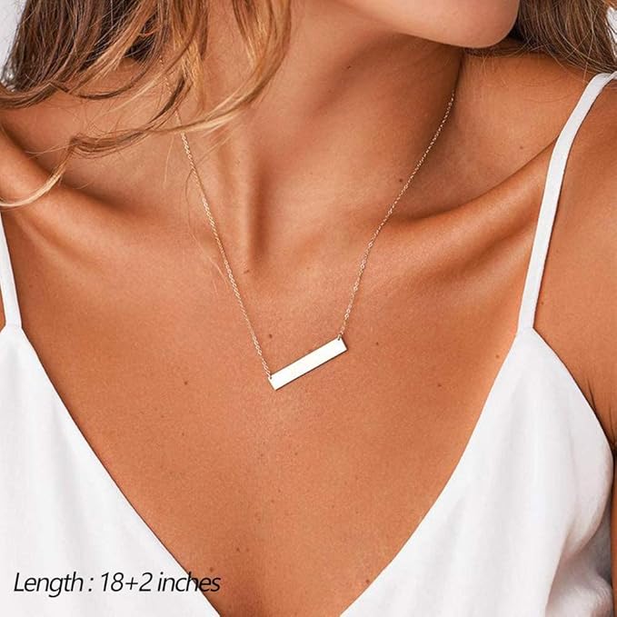 Dainty Layered Choker Necklace | 14K Gold Plated Y Pendant Multilayer Bar Disc Adjustable