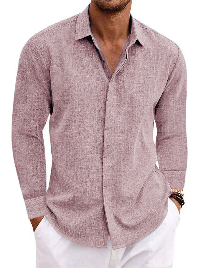 Men's Long Sleeve Cotton Linen Shirt | Solid Color Undershirt & Everyday Top Lotus root color 0 14722059-5613-47a7-8b83-953eb90f1552 FIOLKA BOUTIQUE