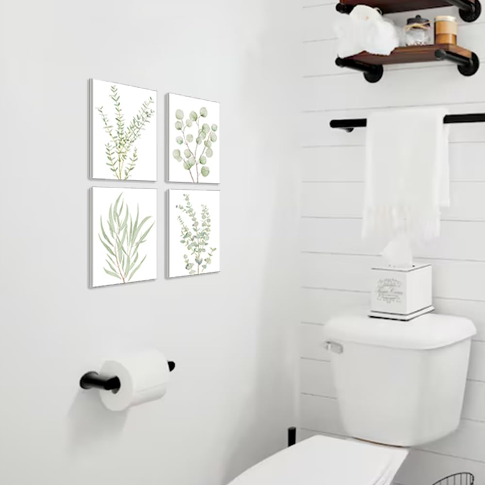 4-Piece Botanical Plant Canvas Wall Art Set | Framed Boho Minimalist Decor for Bathroom & Bedroom 8x10in