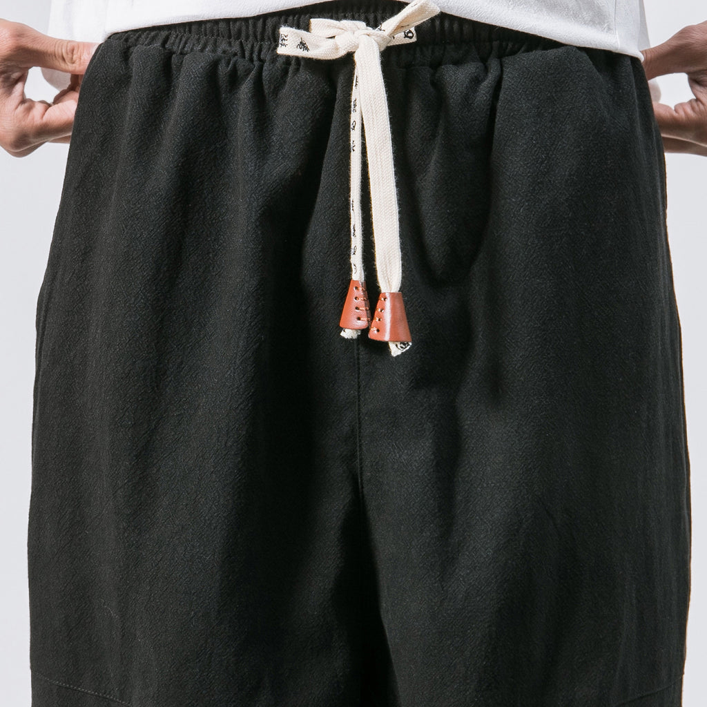Men's Casual Japanese Loose Solid Color Cotton Linen Trousers