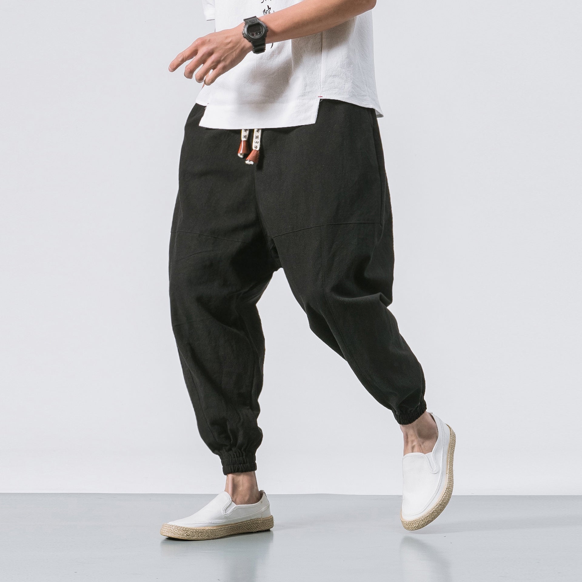 Men's Casual Japanese Loose Solid Color Cotton Linen Trousers Black 0 1614836414881 FIOLKA BOUTIQUE