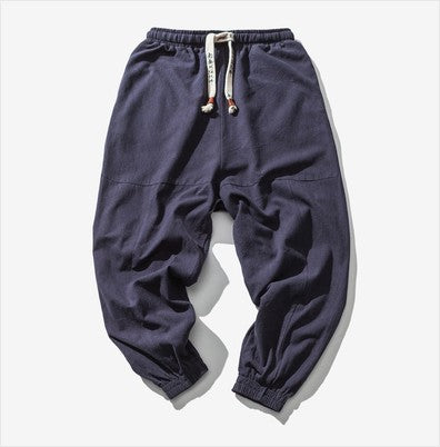 Men's Casual Japanese Loose Solid Color Cotton Linen Trousers Navy Blue 0 1614836420491 FIOLKA BOUTIQUE