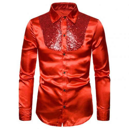 Men's Lapel Sequined Long Sleeve Shirt | Glamorous Party Fashion Top Red 0 1618832169362 FIOLKA BOUTIQUE