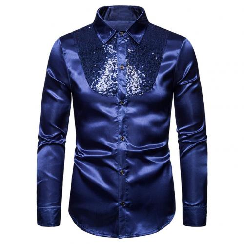 Men's Lapel Sequined Long Sleeve Shirt | Glamorous Party Fashion Top Navy Blue 0 1618832169363 FIOLKA BOUTIQUE