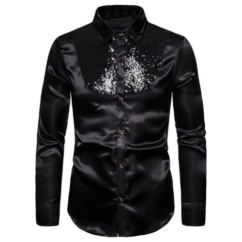 Men's Lapel Sequined Long Sleeve Shirt | Glamorous Party Fashion Top