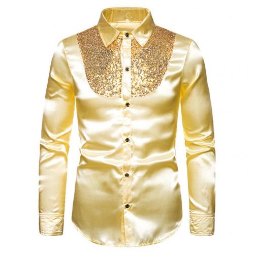 Men's Lapel Sequined Long Sleeve Shirt | Glamorous Party Fashion Top Gold 0 1618832174711 FIOLKA BOUTIQUE