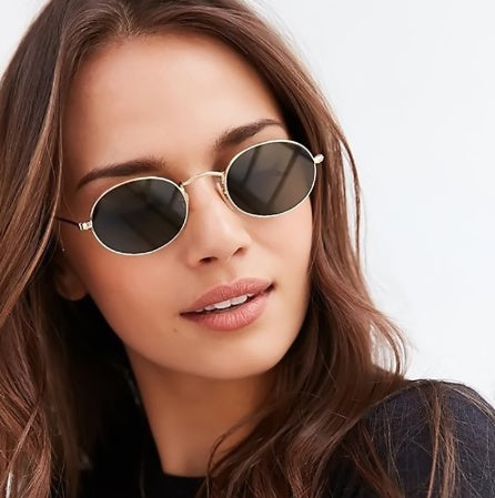Fashion Women's Oval Sunglasses | Luxury-Inspired Metal Round Frame Black Eyewear