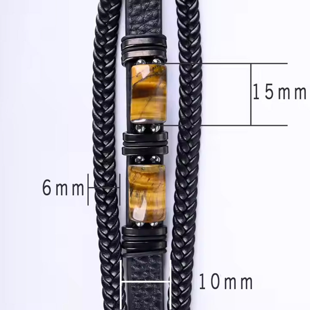 Natural Tiger Eye Stone Bracelet For Men Women - Handmade Leather Braided Healing Bracelet, Courage & Luck Meaning, Birthday Christmas Gift