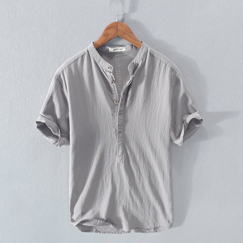 Men's Stand Collar Japanese Ice Silk Linen Short Sleeve T-Shirt | Cool Summer Top Grey 0 1c1e704b-8406-4836-b845-08e1274a3de3 FIOLKA BOUTIQUE