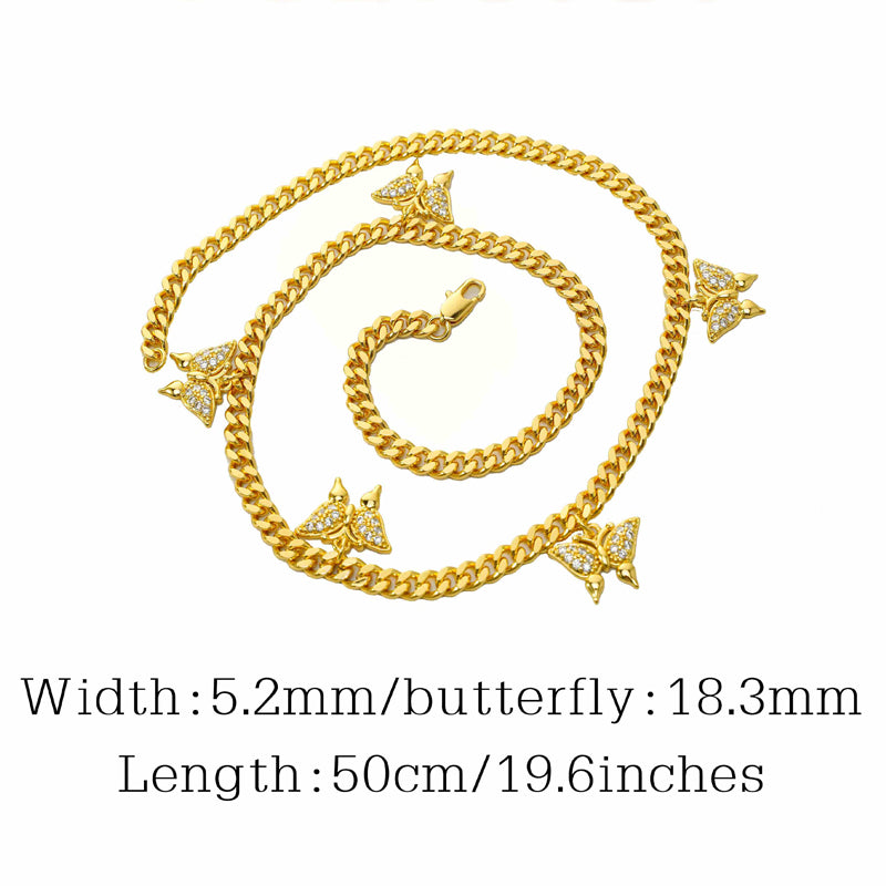 Butterfly Design Moissanite Tennis Necklace | 24K Gold Micro-Inlaid Elegant Women's Jewelry