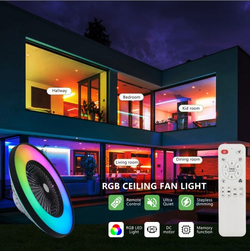 23" Smart Ceiling Fan with LED RGB Light | App & Remote Control