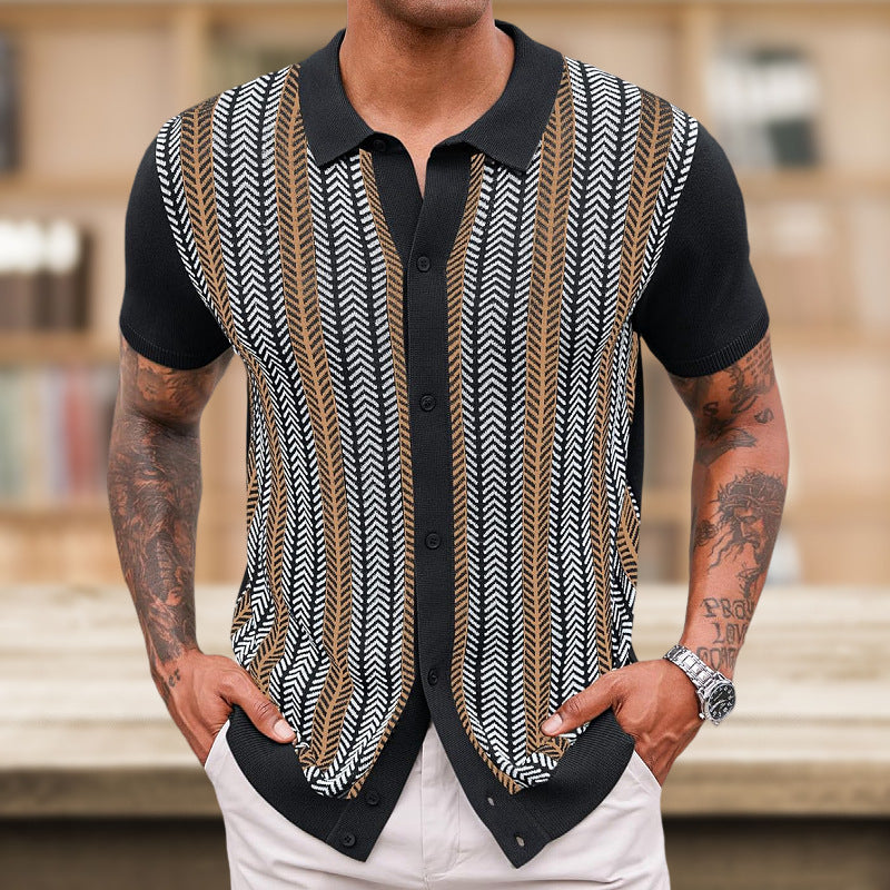Men's Casual Striped Jacquard Sweater | Knit Pullover Long Sleeve Top Black 0 2055d576-b610-4ce4-bcf5-e0604f35abdd FIOLKA BOUTIQUE