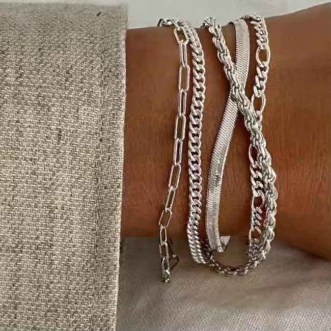 5pcs Silver Bracelets Set for Women | Dainty Stackable