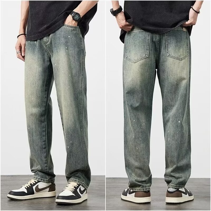 Distressed High Waist Jeans Men's Straight-leg Pants