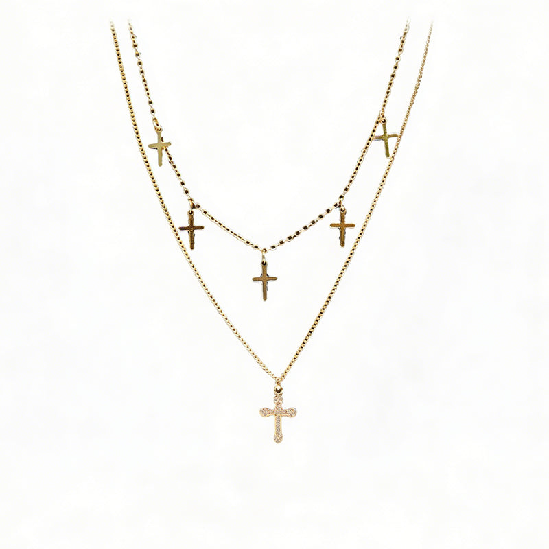 Cross Heart Charm Choker Necklace | 24K Gold Dainty Layered Lip Chain Stainless Steel Jewelry