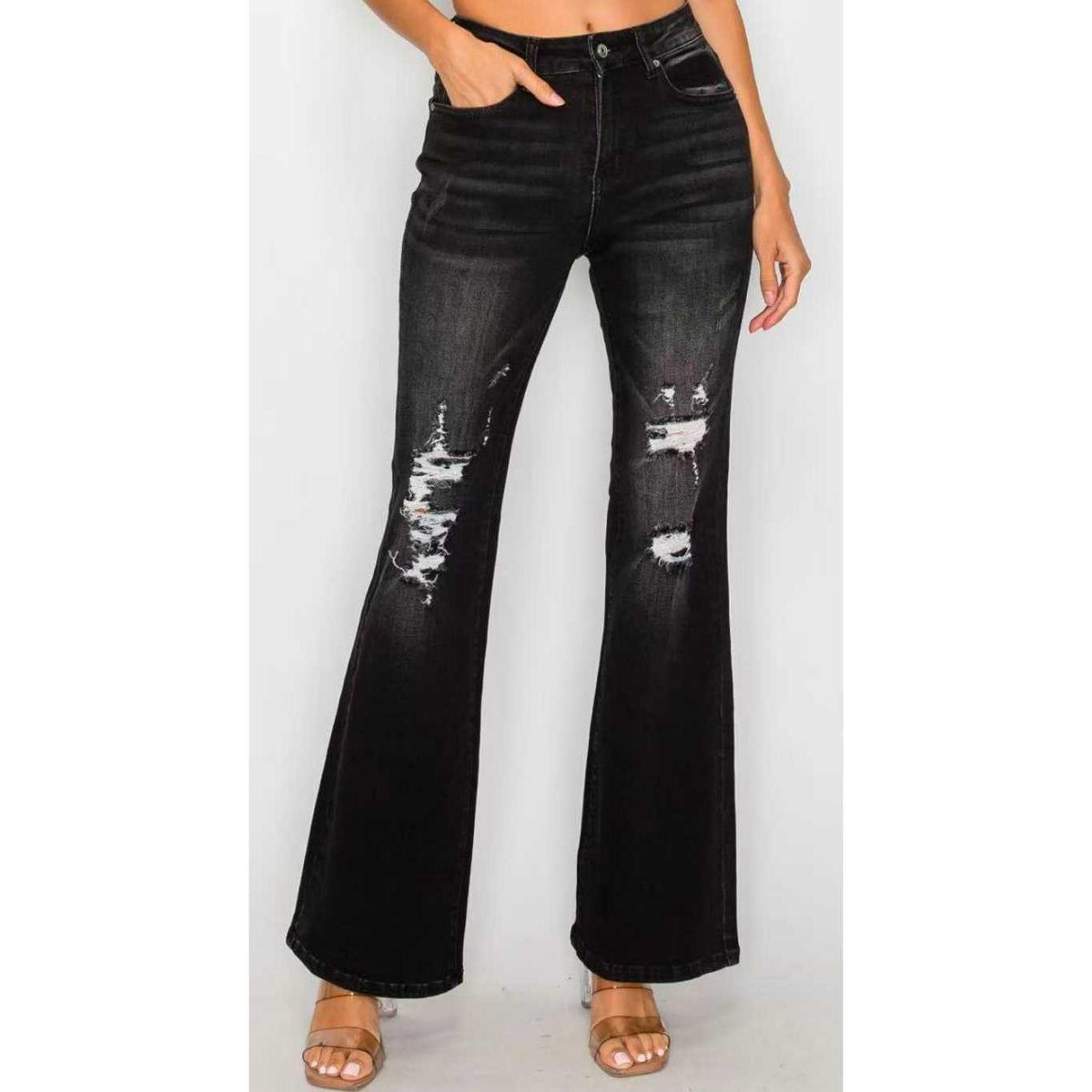 Black Low Waist Bell Bottom Jeans - Stretchy Slim Fit Fashion Denim 5 26de2b45-5531-4655-8fcf-ccea39a5f8ba FIOLKA BOUTIQUE