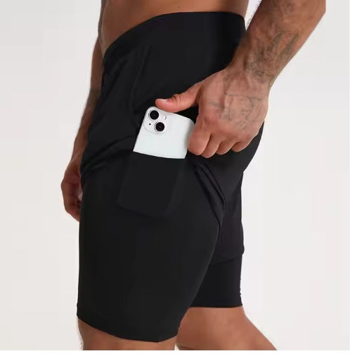 Men's Quick Dry 2-in-1 Gym Shorts | Breathable Polyester Spandex Running Fitness Shorts with Liner