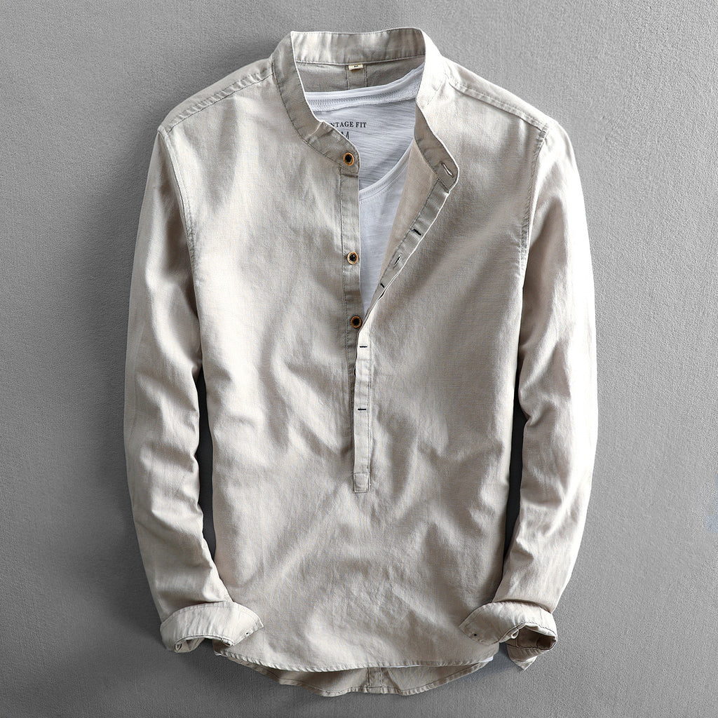 Men's Casual Long Sleeve Linen Shirt | Loose Fit Solid Color Summer Top
