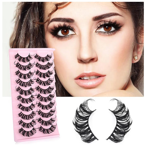 10 Pairs False Lashes Eyelashes Extension Cluster, Faux Mink Fluffy Long Full Look Eye Bottom, Dramatic Cosmetic Makeup