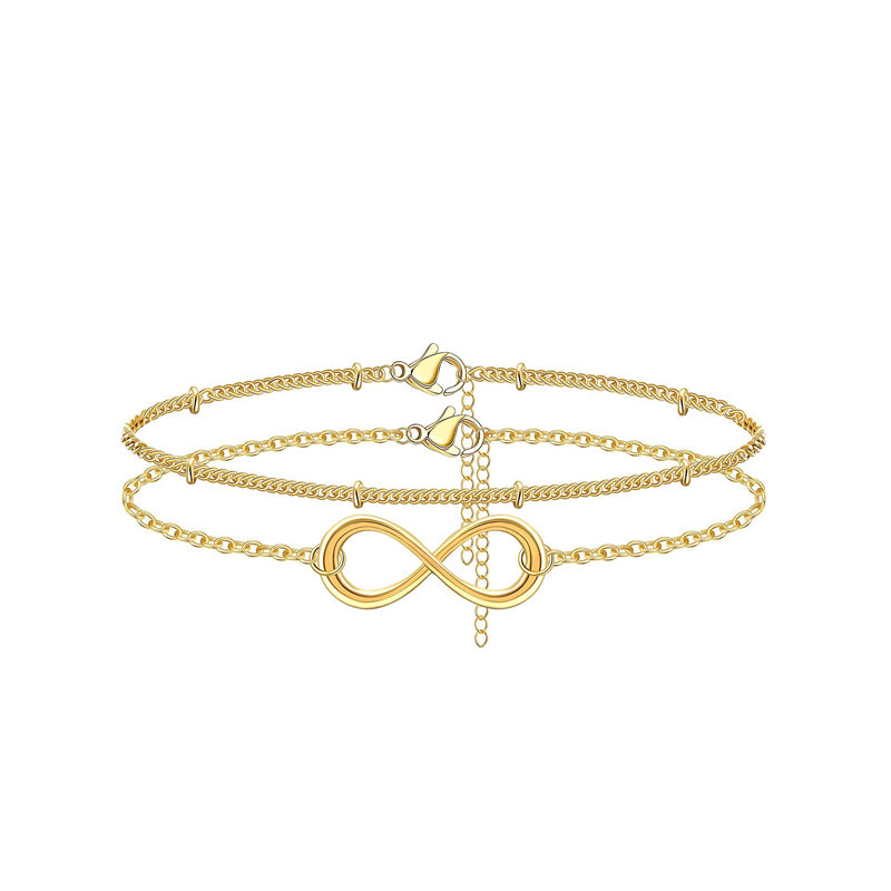 Dainty 14K Gold Filled Layered Bracelet for Women | Adjustable Oval Chain Bar Stacking Jewelry