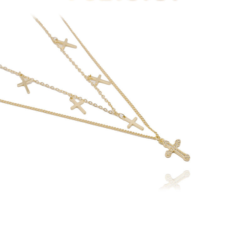 Cross Heart Charm Choker Necklace | 24K Gold Dainty Layered Lip Chain Stainless Steel Jewelry