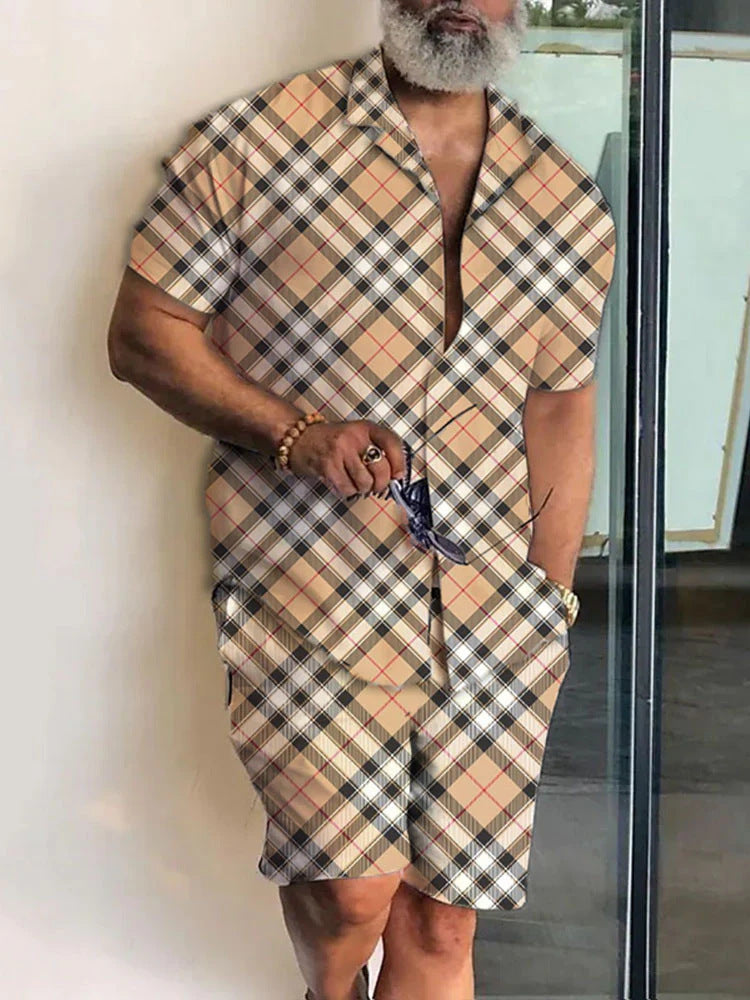 Men's 3D Printed Lapel Slim-Fit Short Sleeve Shirt | Casual Fashion Outfit