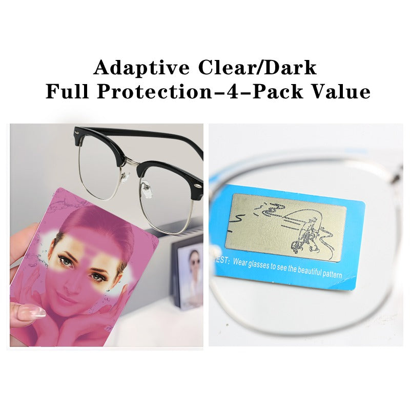 4-Pack Photochromic Glasses Set | UV Protection Auto-Darkening Lenses for Indoor & Outdoor Use