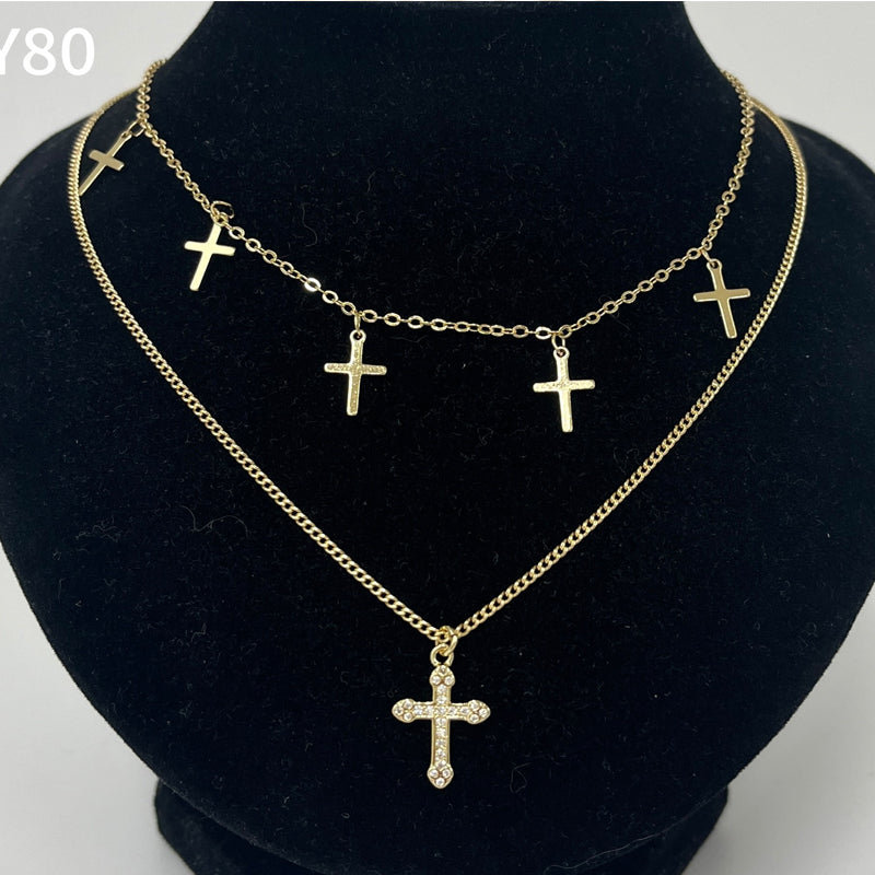 Cross Heart Charm Choker Necklace | 24K Gold Dainty Layered Lip Chain Stainless Steel Jewelry