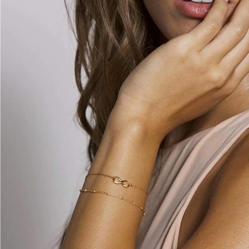 Dainty 14K Gold Filled Layered Bracelet for Women | Adjustable Oval Chain Bar Stacking Jewelry