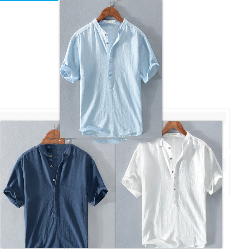 Men's Stand Collar Japanese Ice Silk Linen Short Sleeve T-Shirt | Cool Summer Top Threepiece 0 3ffd8461-5fa2-4084-8966-70803d3681fe FIOLKA BOUTIQUE