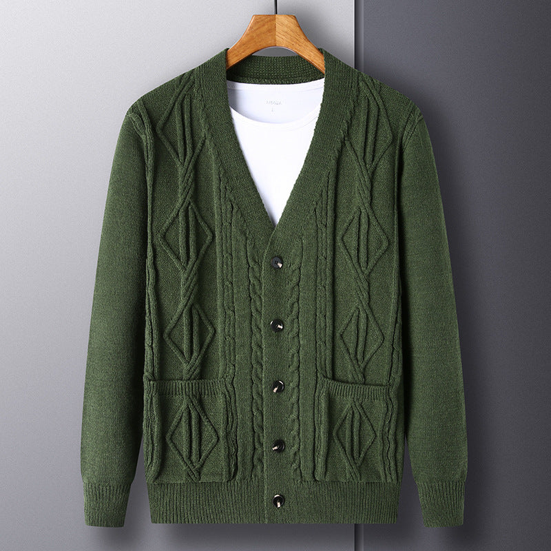 Knitted Cardigan Rhombus Loose Casual Sweater Coat Men