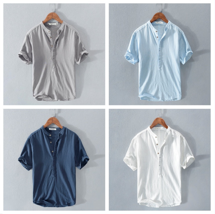 Men's Stand Collar Japanese Ice Silk Linen Short Sleeve T-Shirt | Cool Summer Top Set 2XL 0 49aa0355-3dc1-4a42-9471-48bb9a242b41 FIOLKA BOUTIQUE