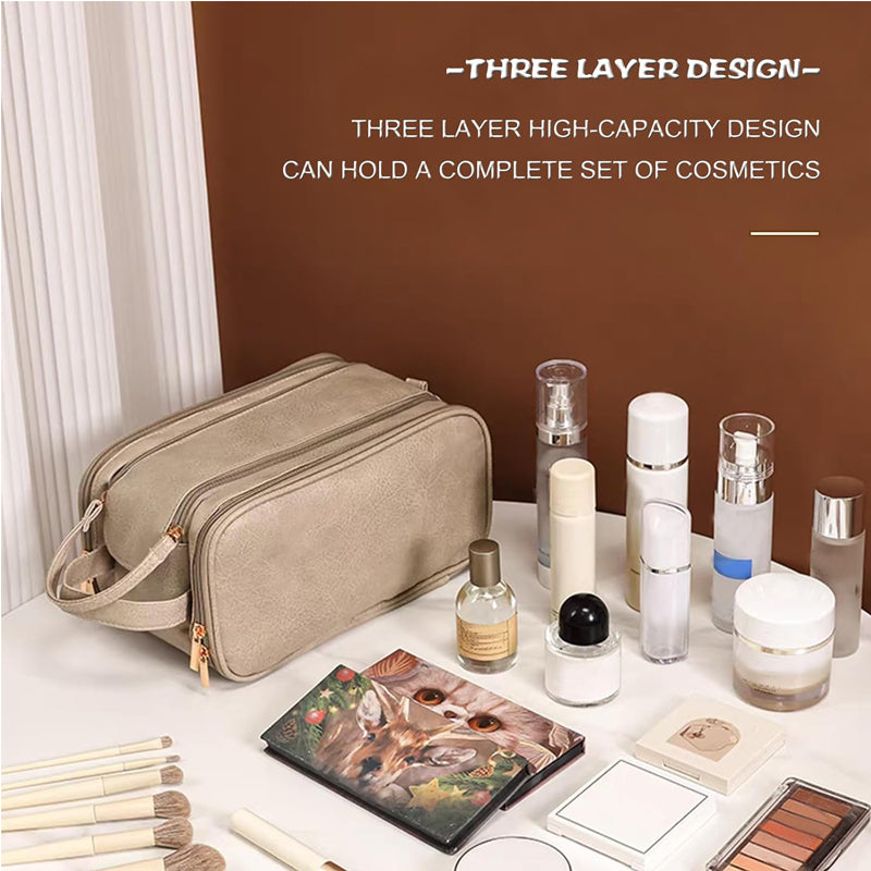 Travel Toiletry Bag For Women Men, Large Travel Toiletry Organizer Makeup Bag, Hanging Cosmetic Bag Kit Leather Skin Care Waterproof Shaving Bag