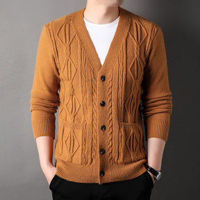 Knitted Cardigan Rhombus Loose Casual Sweater Coat Men