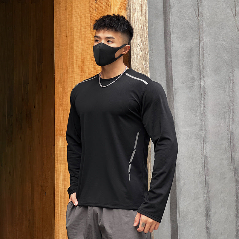 Mens Loose-fitting Versatile Round-neck Long-sleeve Sporty Casual Top